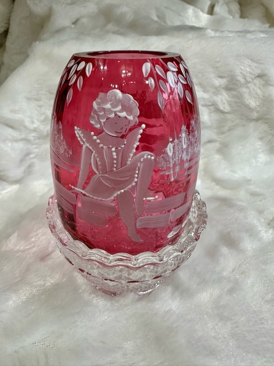 Fenton Other - Fenton Mary Gregory Fairy Lamp Cranberry Hand painted & Signed